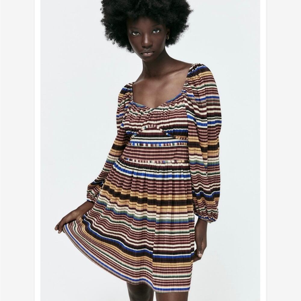 ZARA Micro Pleated Dress Size Medium - Picture 7 of 11